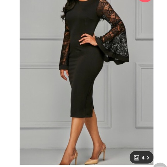 Never worn black dress with lace bell sleeves. - Picture 2 of 4